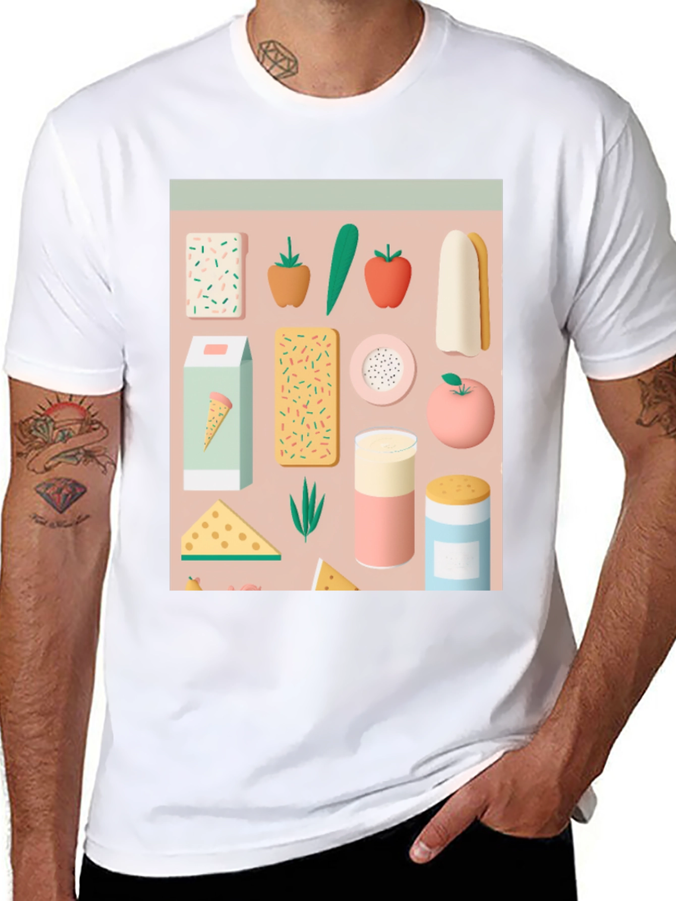 Fun Food Pattern Black T-Shirt