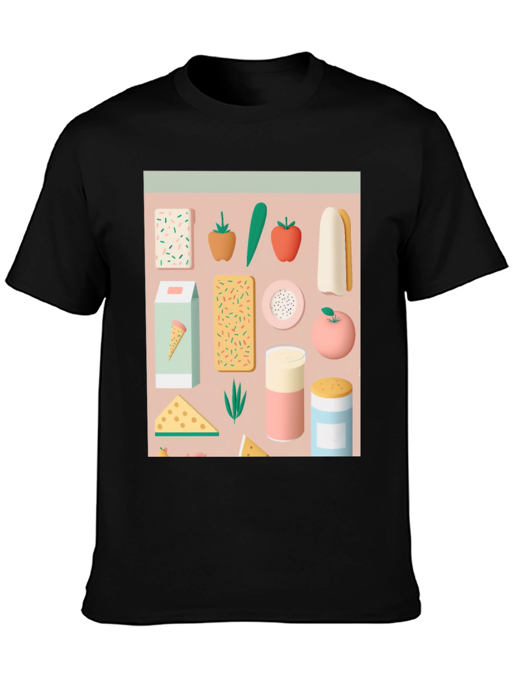 Fun Food Pattern Black T-Shirt