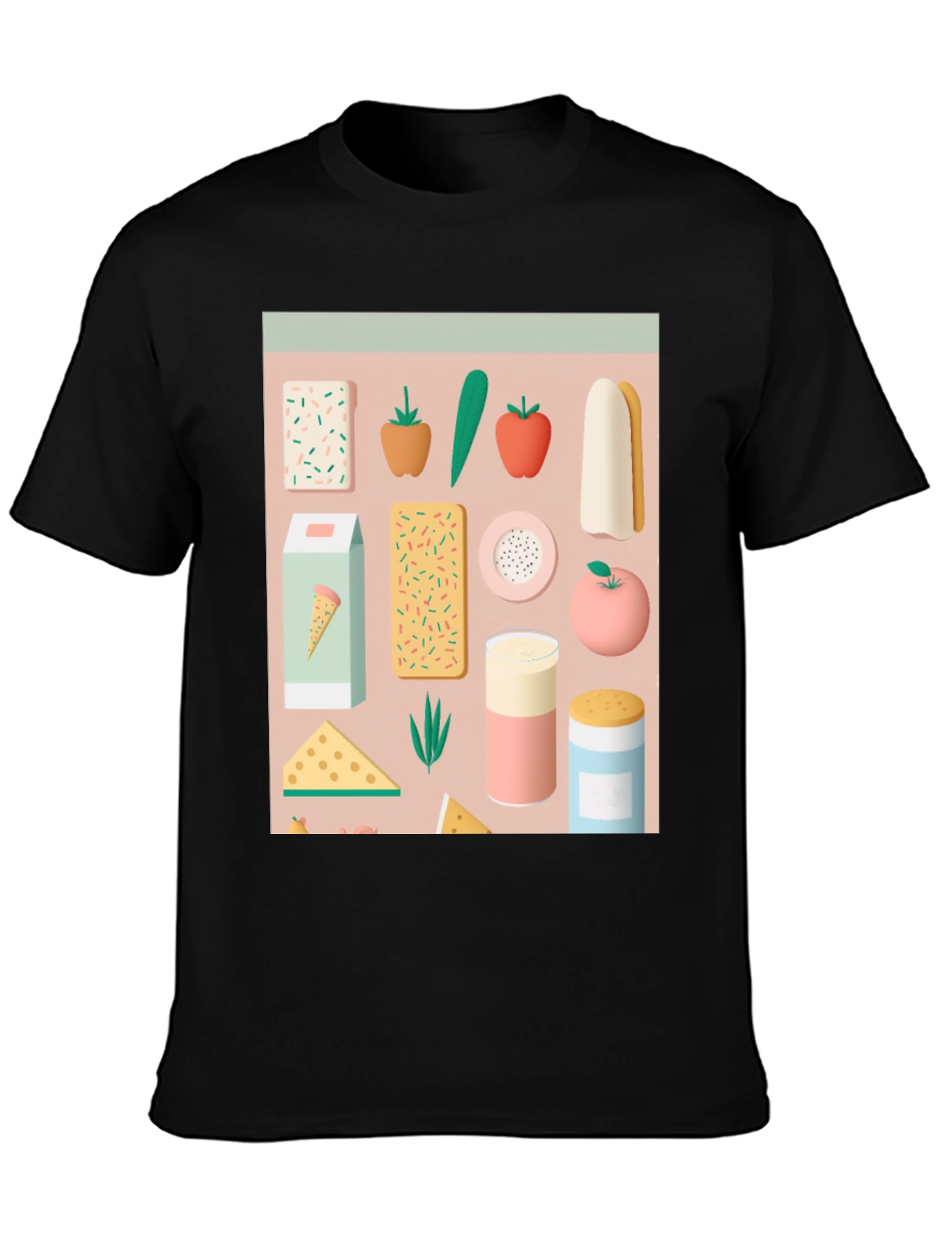 Fun Food Pattern Black T-Shirt