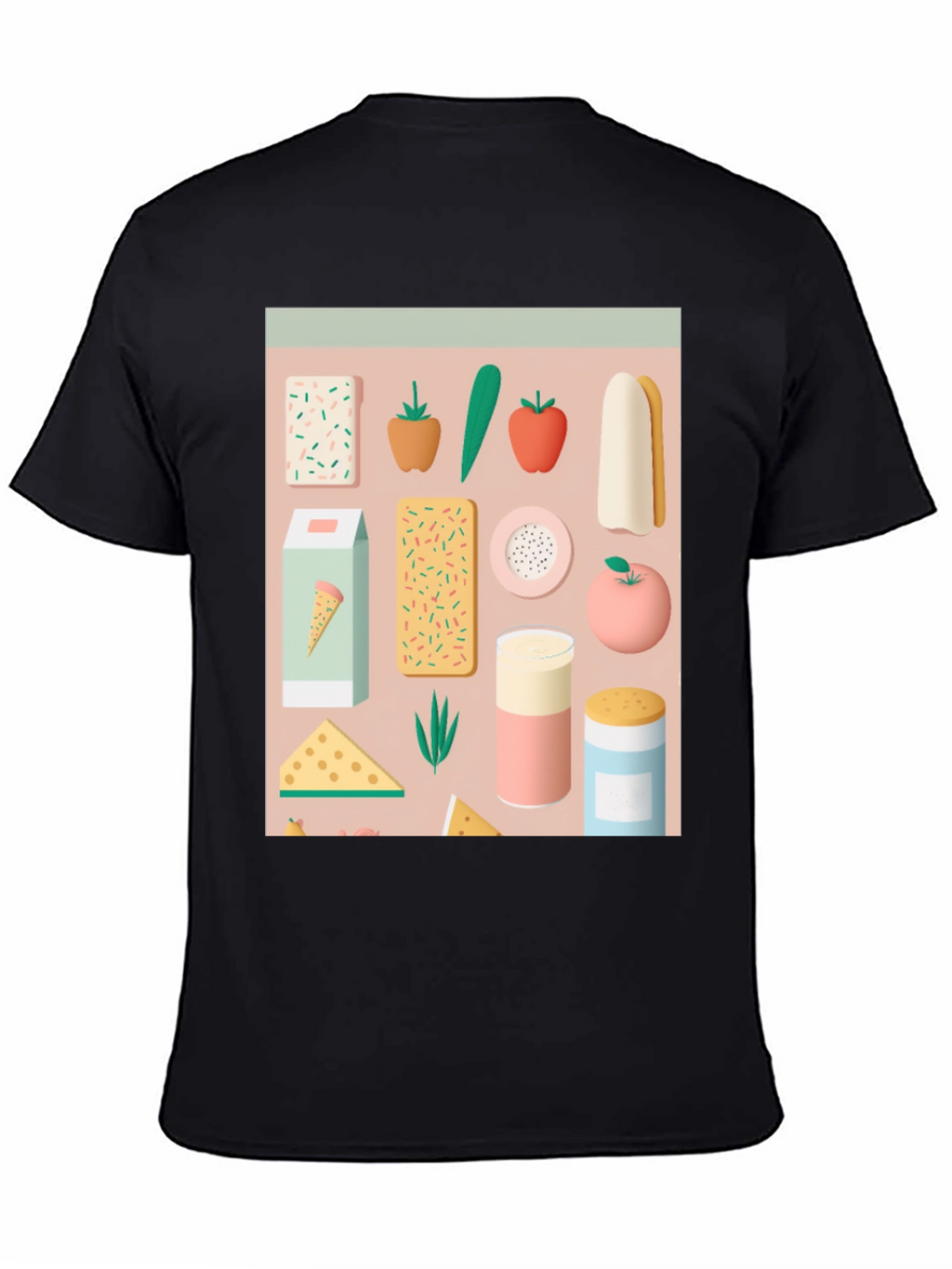 Fun Food Pattern Black T-Shirt