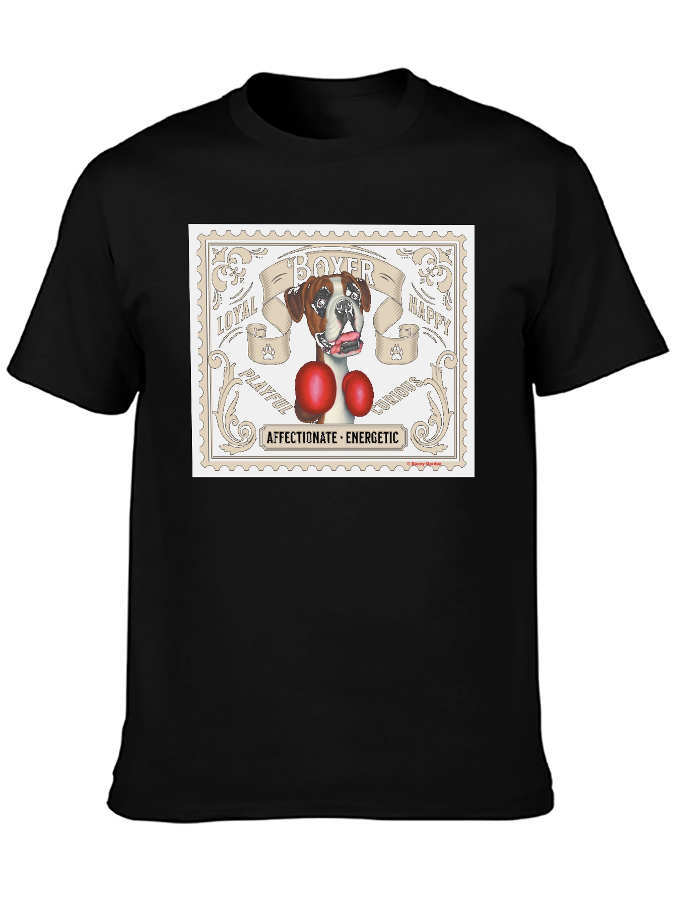 Boxer Dog Stamp T-Shirt: Loyal Playful Energetic