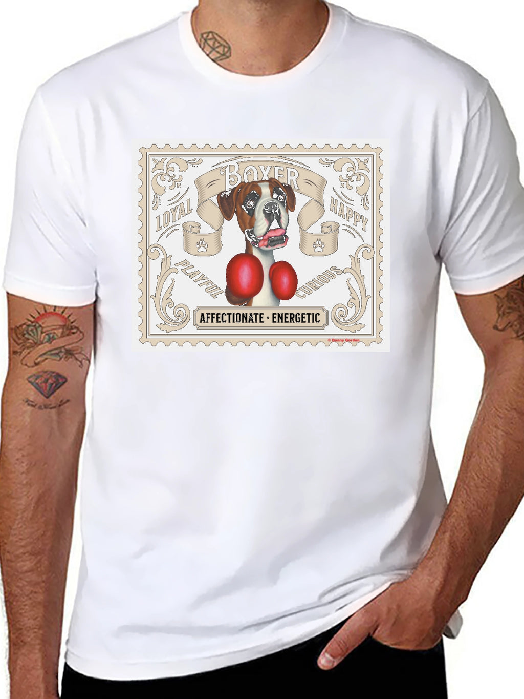 Boxer Dog Stamp T-Shirt: Loyal Playful Energetic