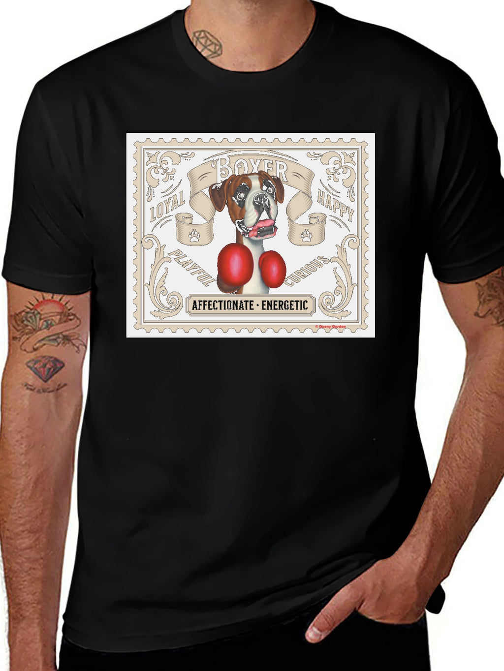 Boxer Dog Stamp T-Shirt: Loyal Playful Energetic