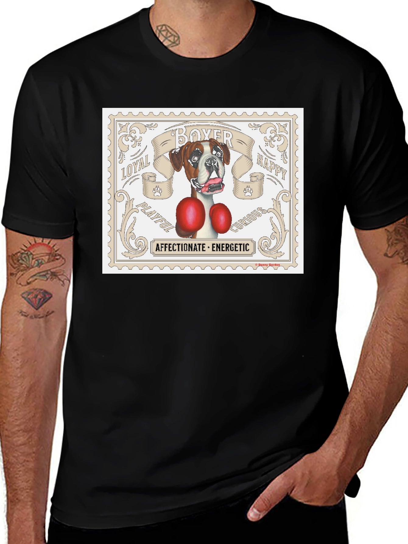 Boxer Dog Stamp T-Shirt: Loyal Playful Energetic