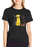 Cartoon Dog Trio Graphic Black T-Shirt