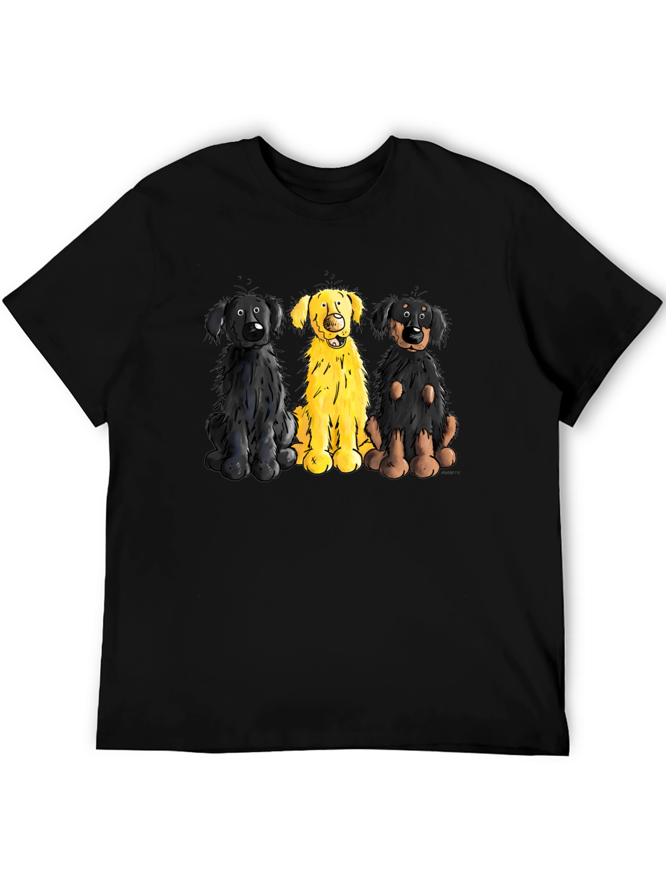 Cartoon Dog Trio Graphic Black T-Shirt