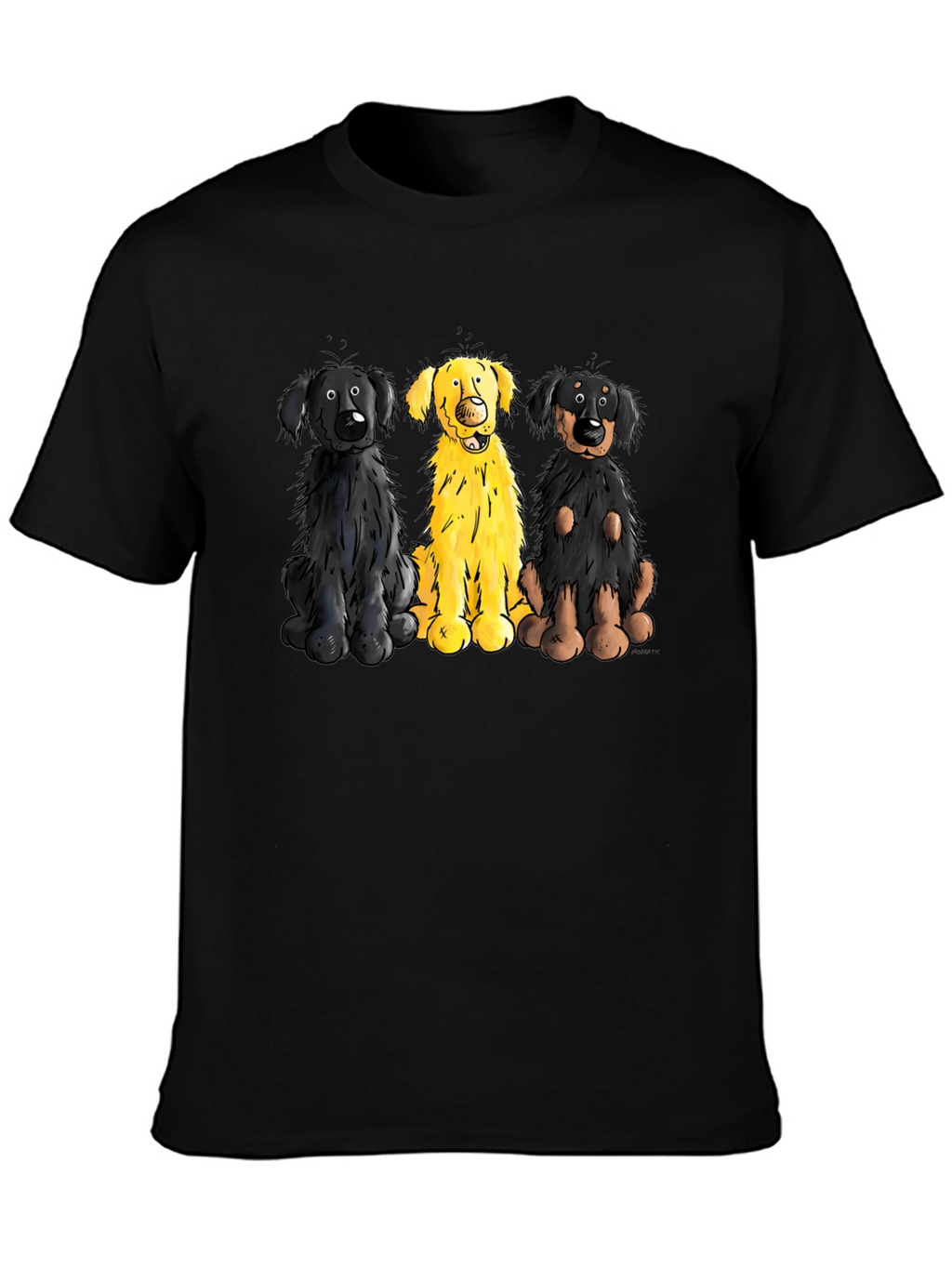 Cartoon Dog Trio Graphic Black T-Shirt