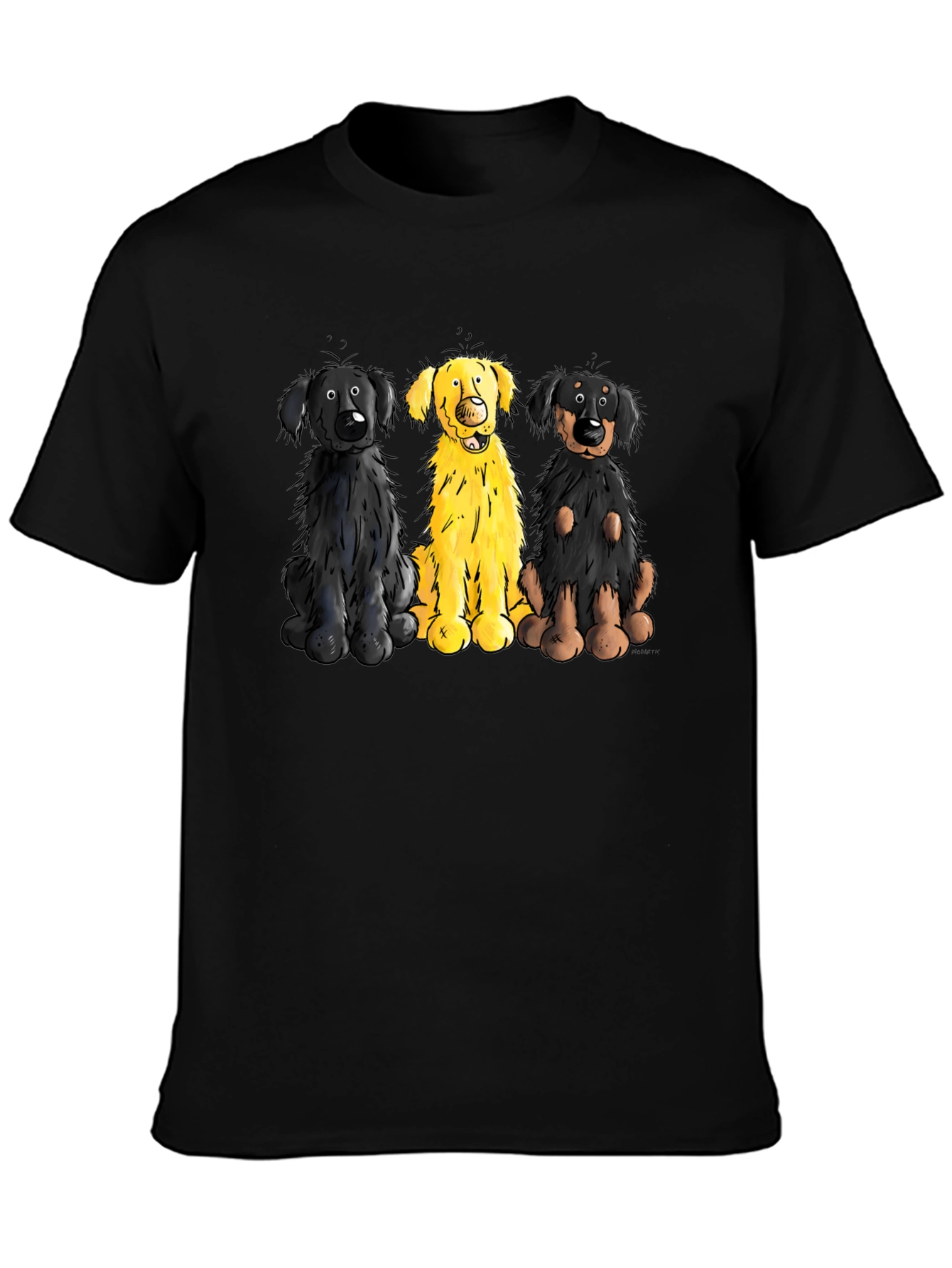Cartoon Dog Trio Graphic Black T-Shirt