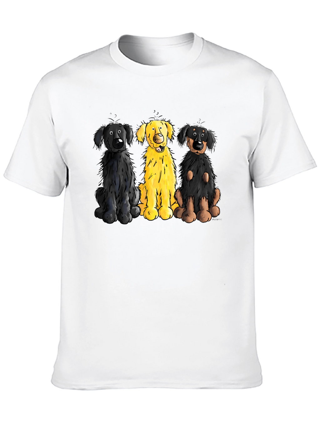 Cartoon Dog Trio Graphic Black T-Shirt