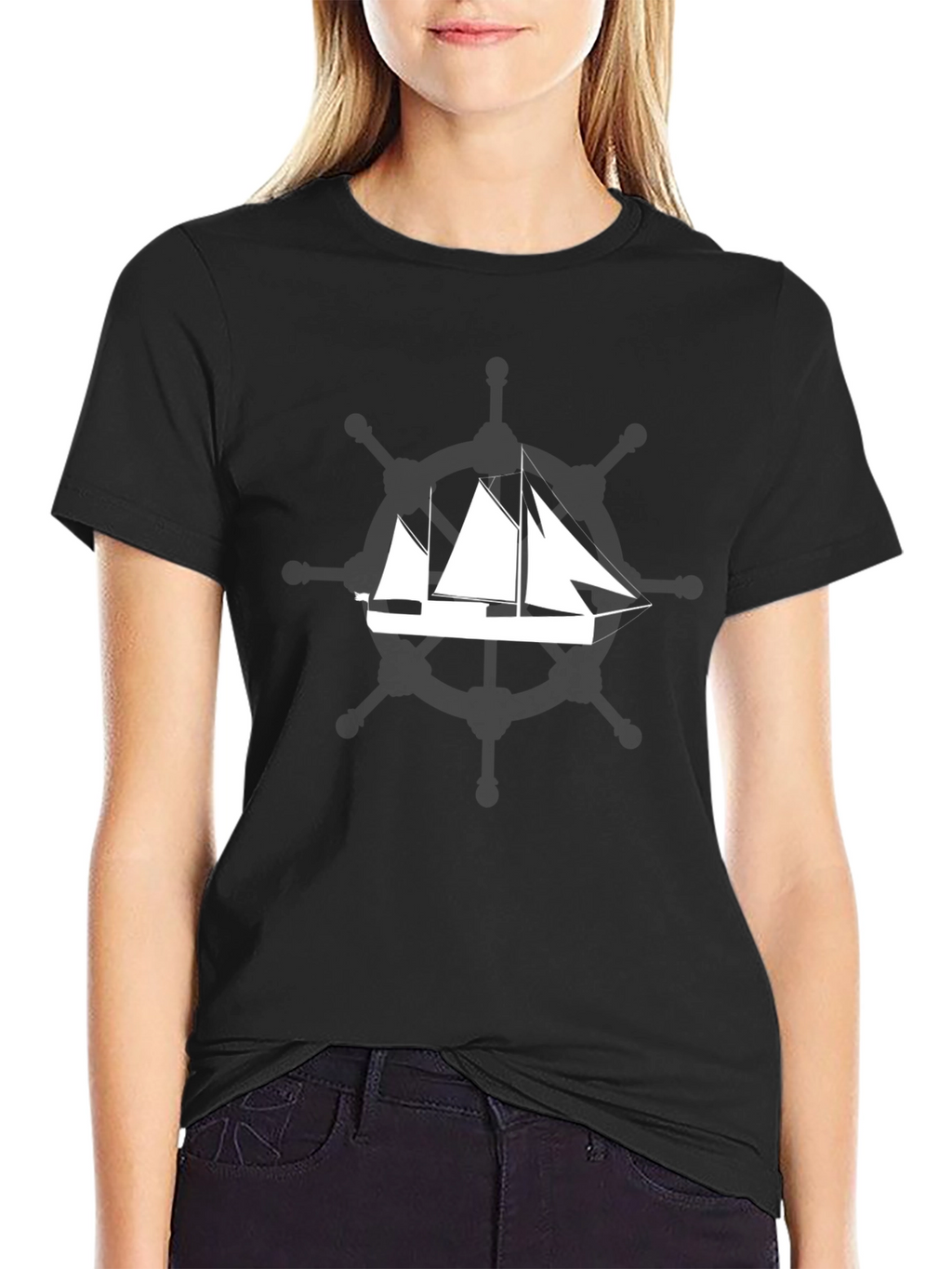 Mens Black T-Shirt with Sailboat Graphic