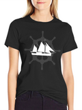 Mens Black T-Shirt with Sailboat Graphic
