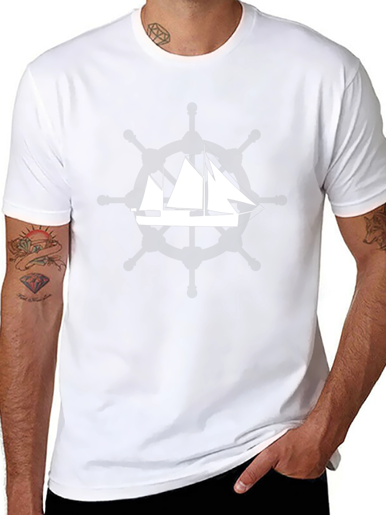 Mens Black T-Shirt with Sailboat Graphic