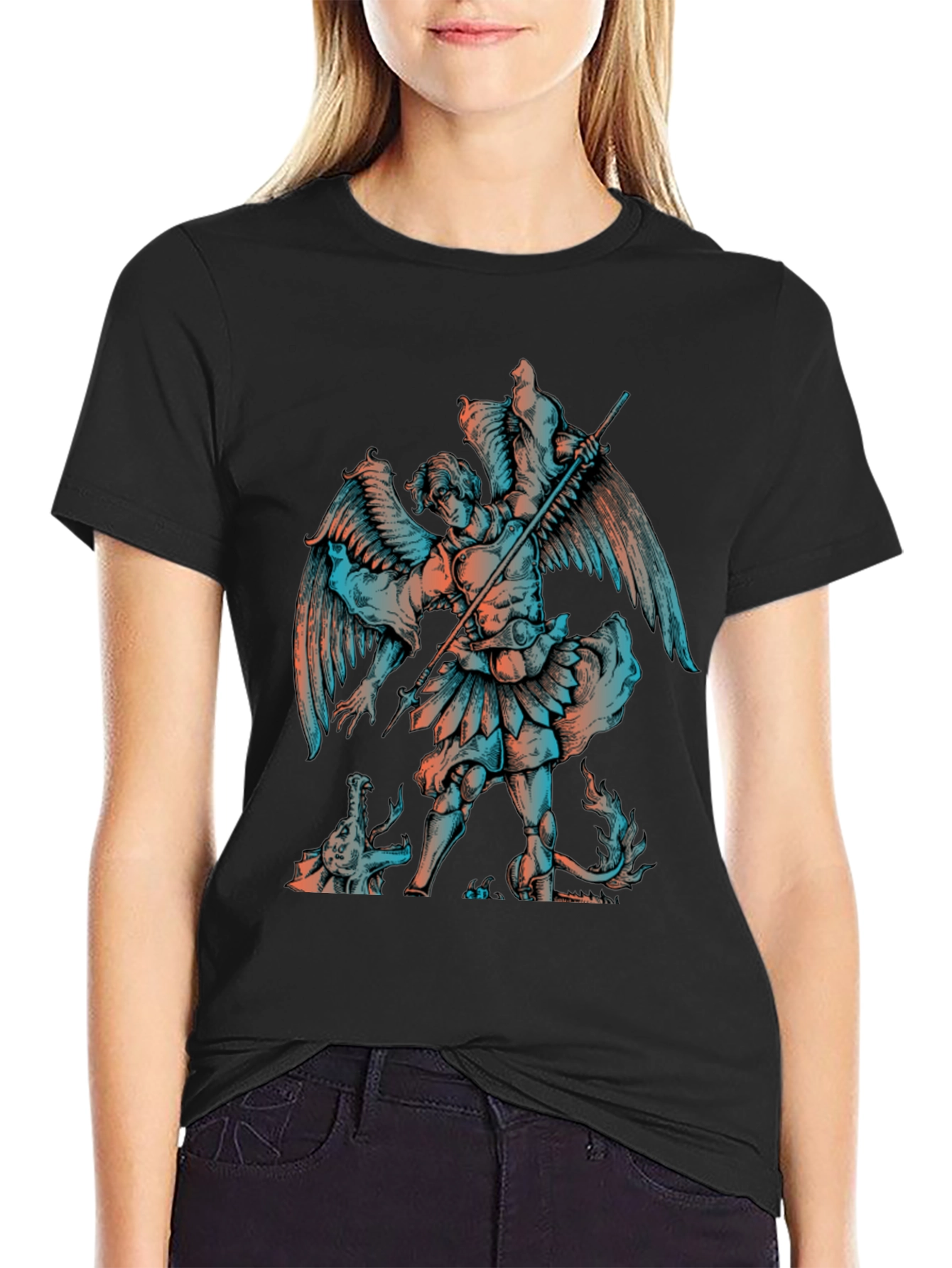 Angel vs Dragon Graphic Print T-Shirt