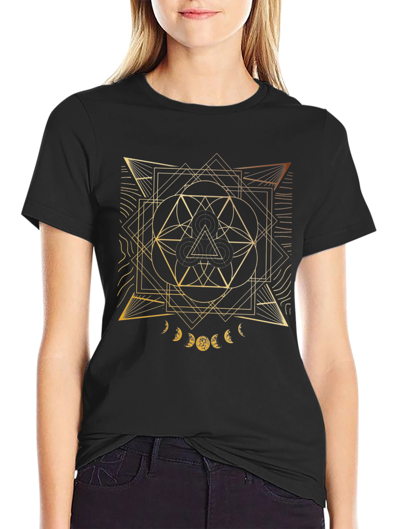 Geometric Gold Design Black T-Shirt