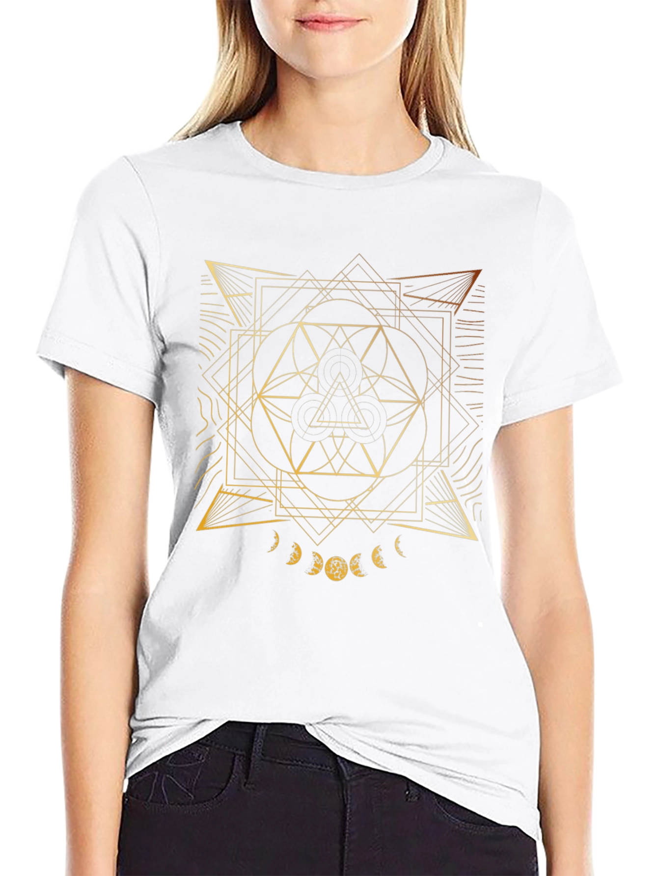 Geometric Gold Design Black T-Shirt