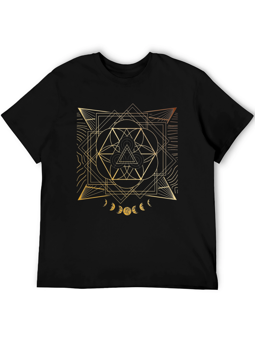Geometric Gold Design Black T-Shirt