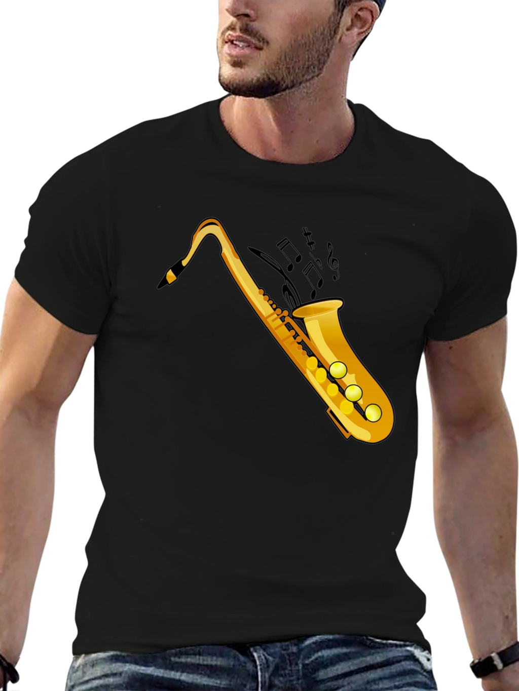 Cool Saxophone Graphic Tee - Black