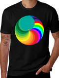 Rainbow Swirl Graphic Tee - Modern Mens Black T-Shirt