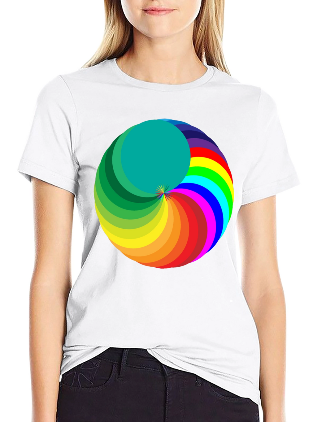 Rainbow Swirl Graphic Tee - Modern Mens Black T-Shirt