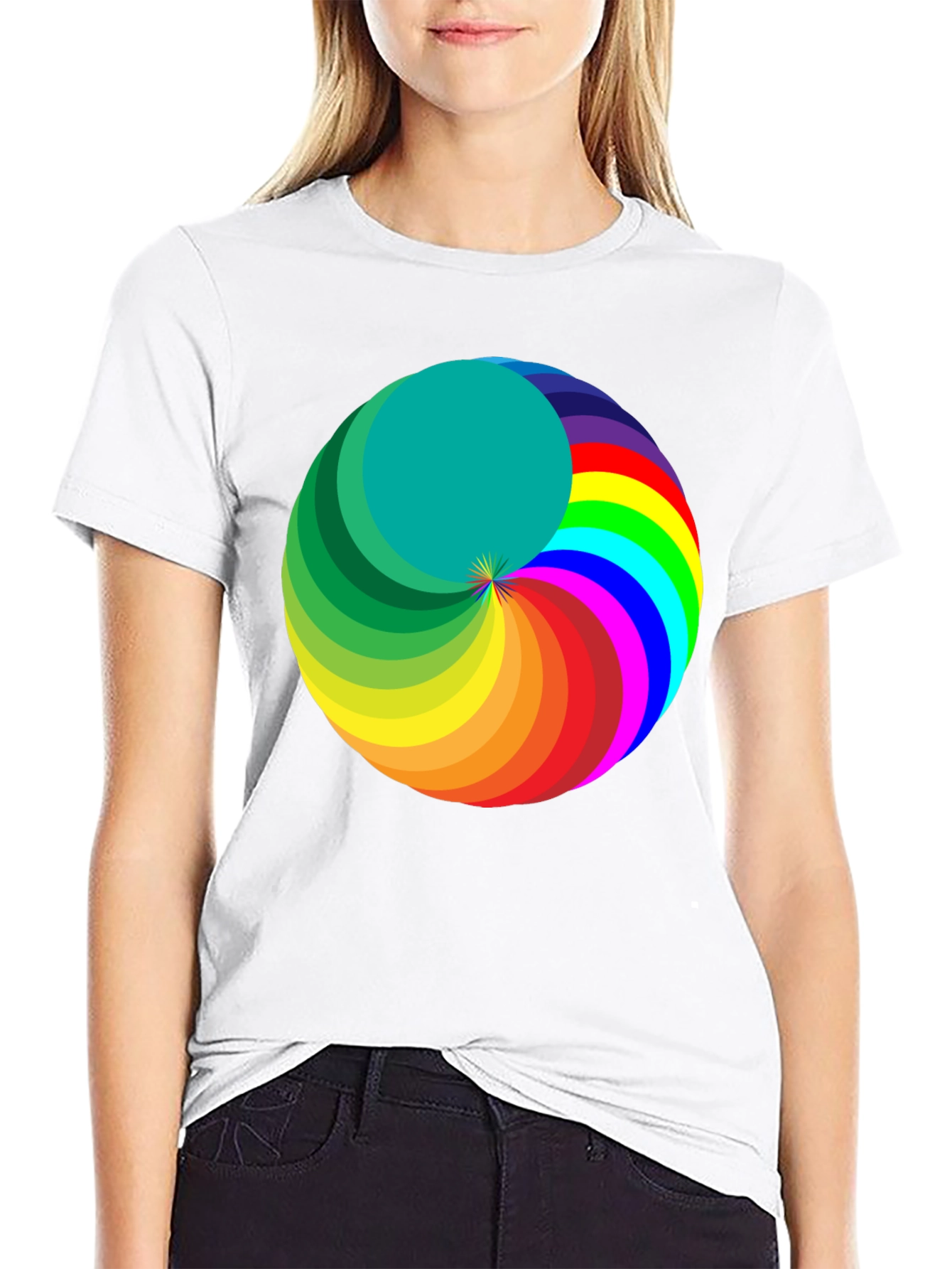 Rainbow Swirl Graphic Tee - Modern Mens Black T-Shirt