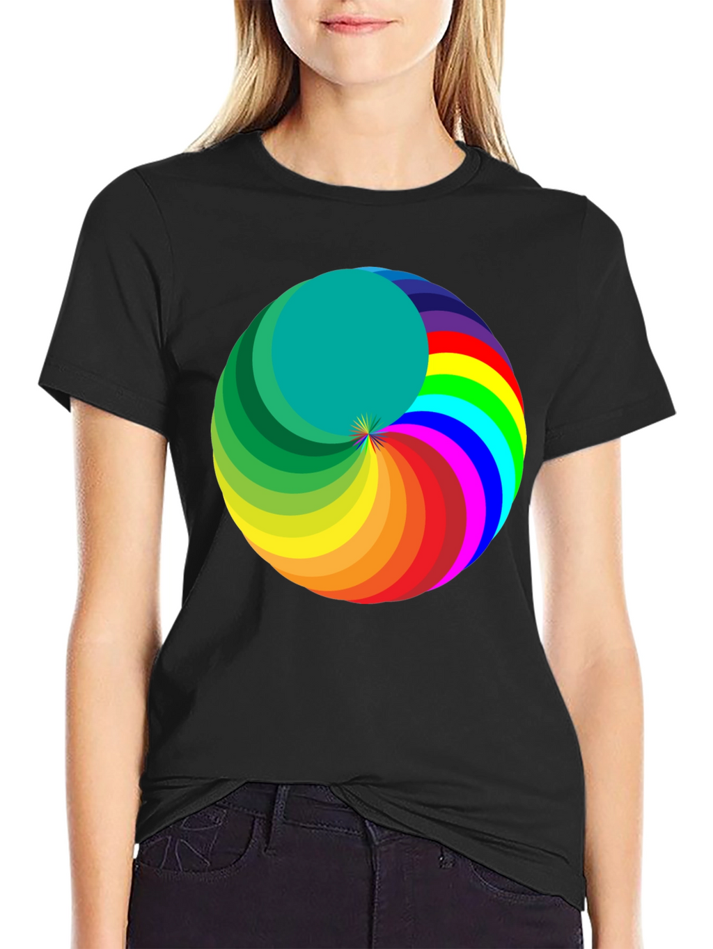 Rainbow Swirl Graphic Tee - Modern Mens Black T-Shirt