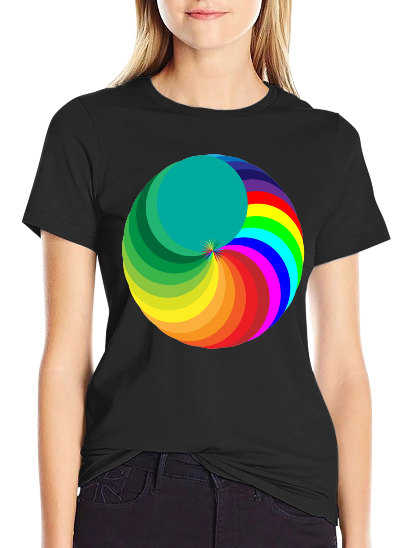 Rainbow Swirl Graphic Tee - Modern Mens Black T-Shirt