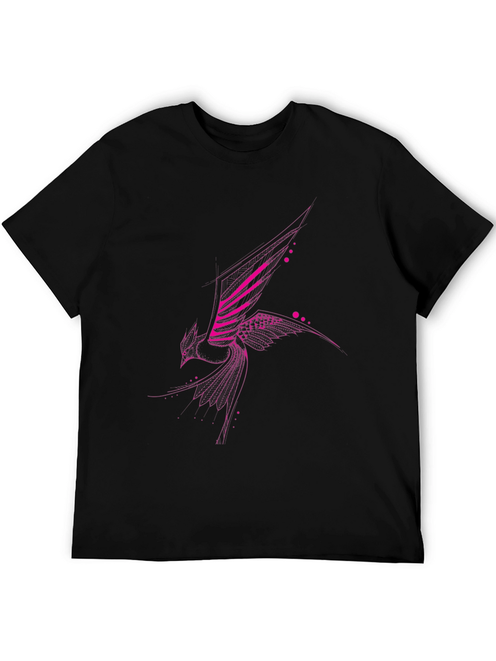 Geometric Pink Bird Print Black T-Shirt