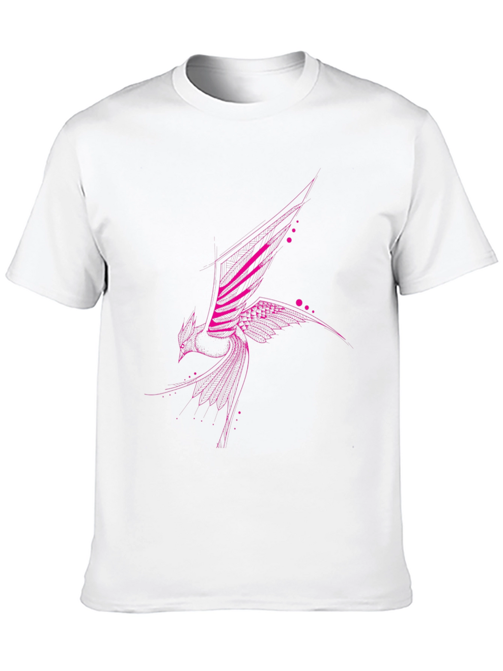 Geometric Pink Bird Print Black T-Shirt