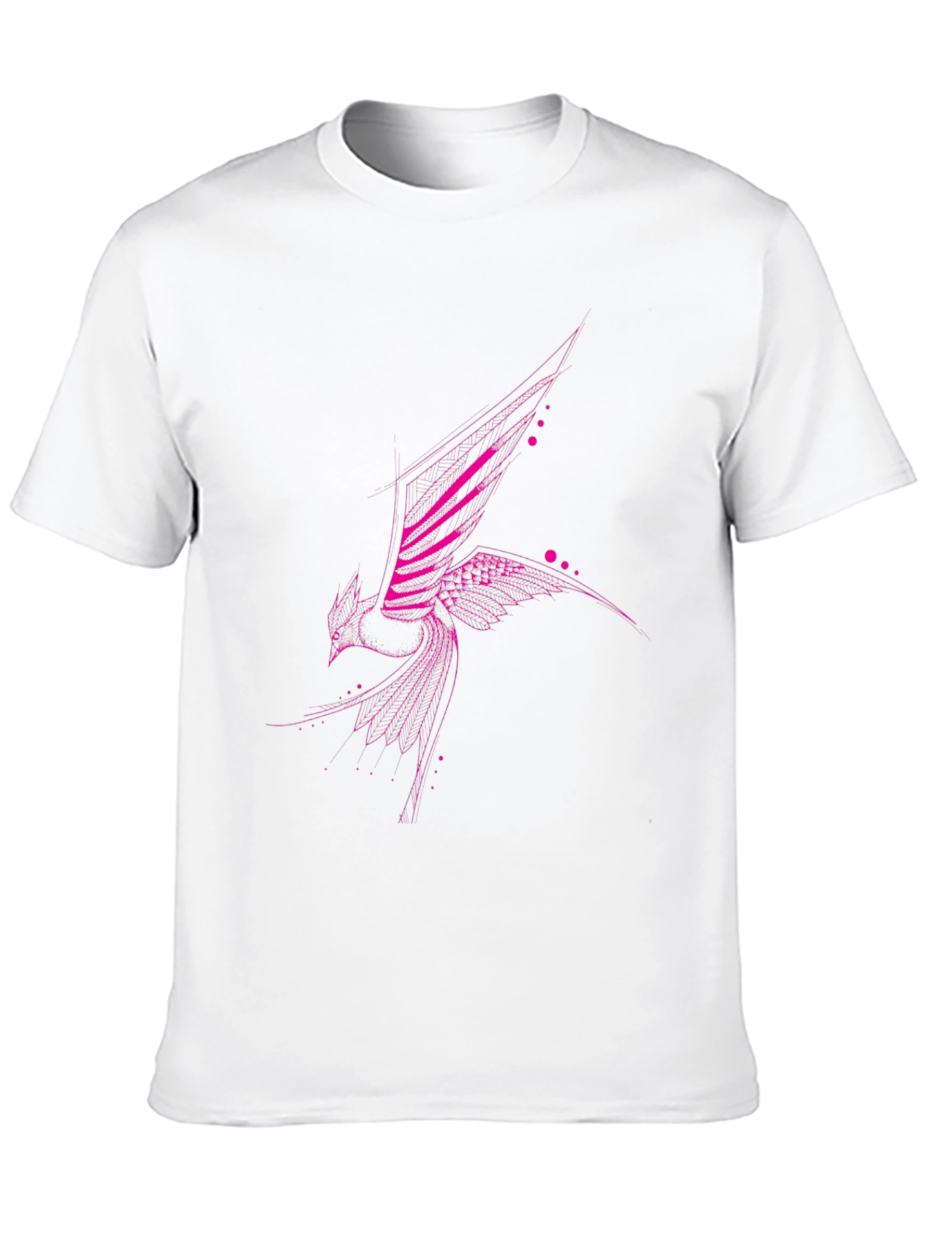 Geometric Pink Bird Print Black T-Shirt