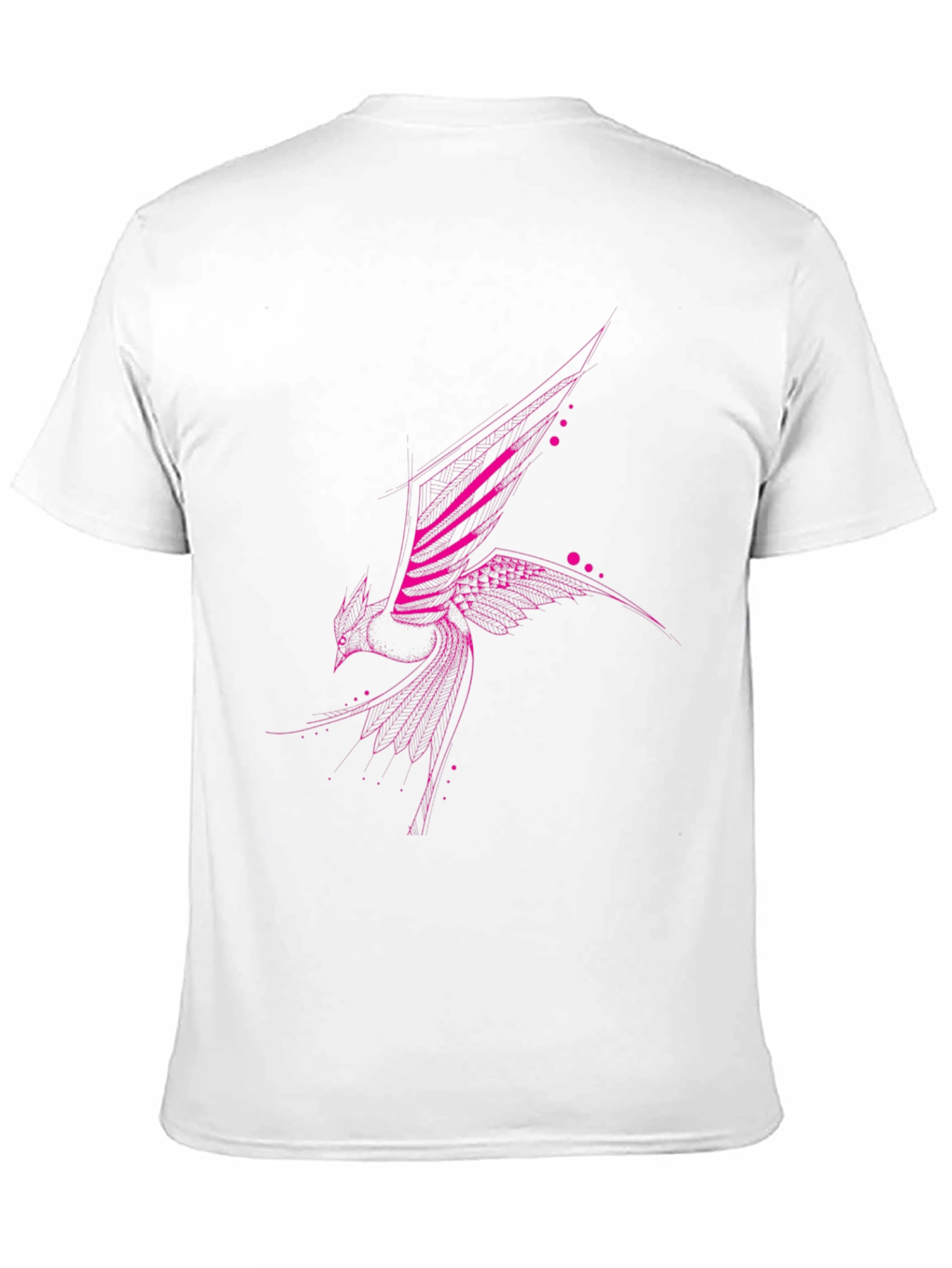 Geometric Pink Bird Print Black T-Shirt