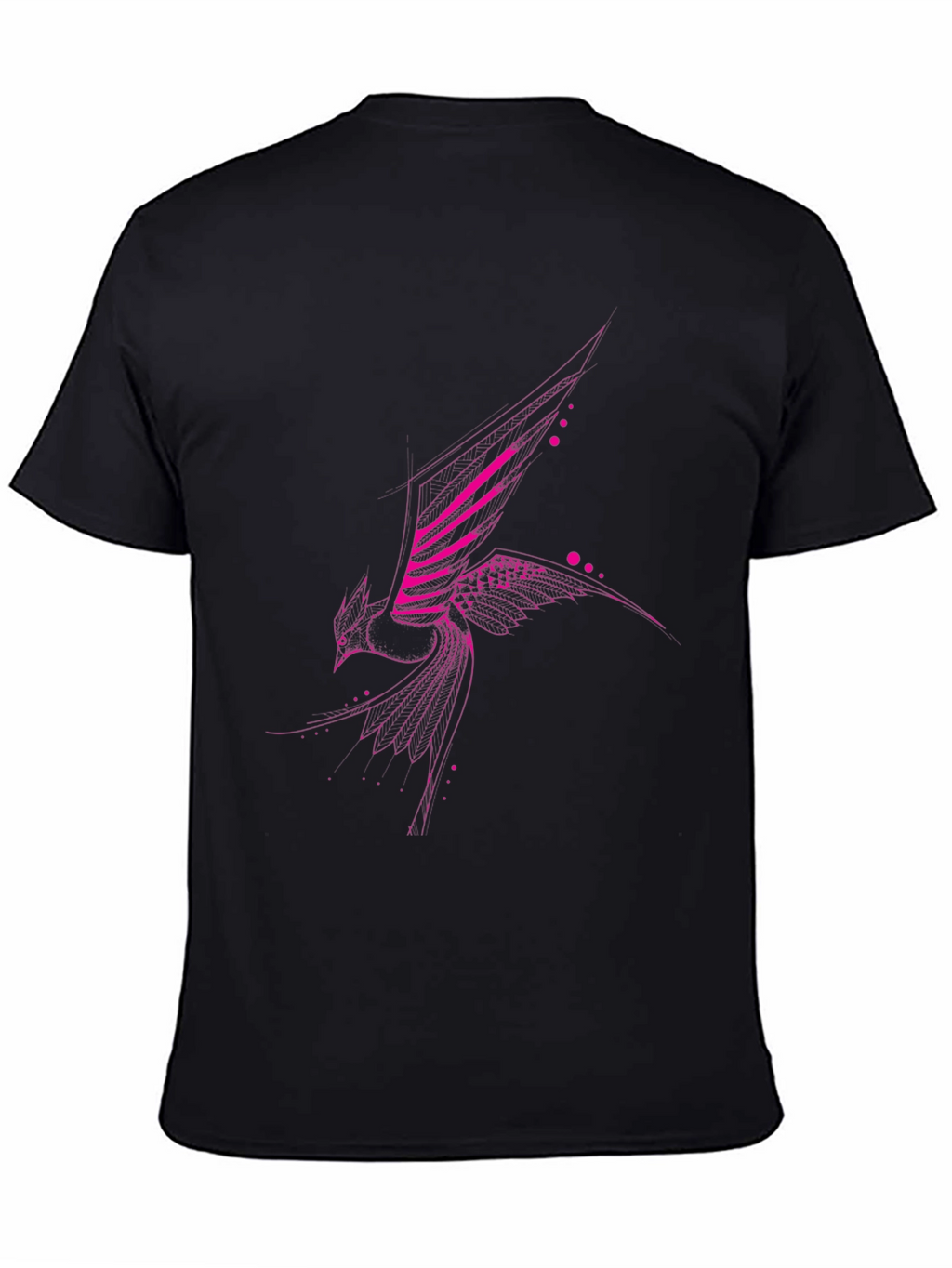 Geometric Pink Bird Print Black T-Shirt