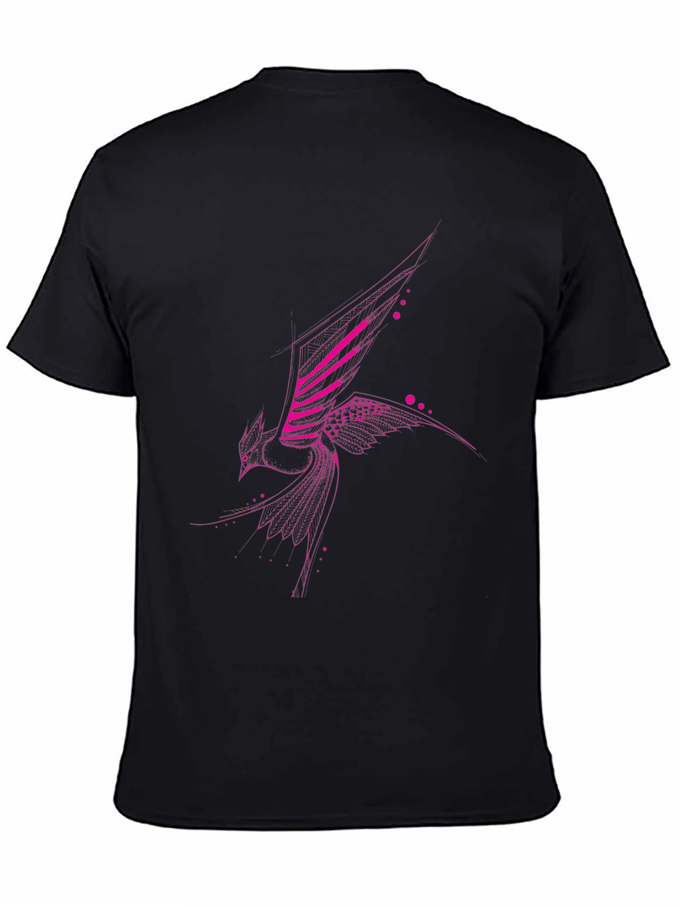 Geometric Pink Bird Print Black T-Shirt