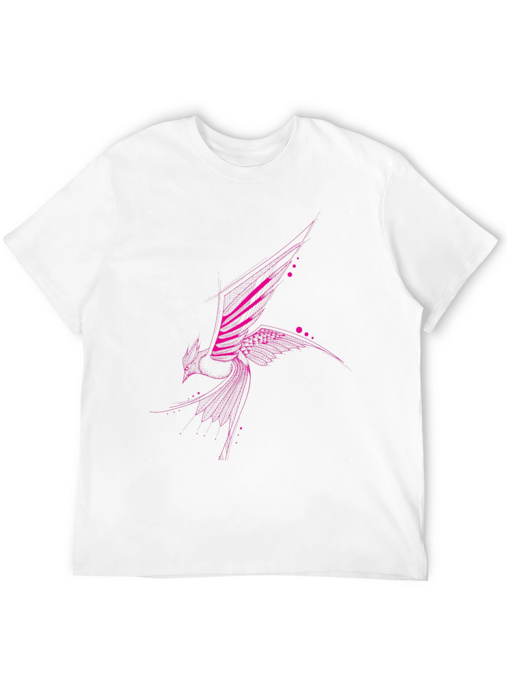 Geometric Pink Bird Print Black T-Shirt