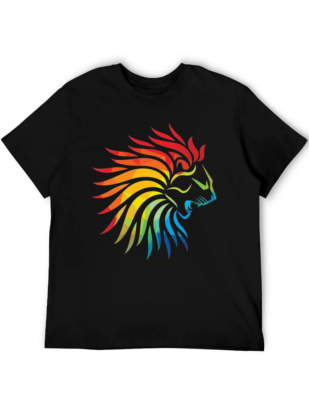 Geometric Lion Head Graphic Black T-Shirt