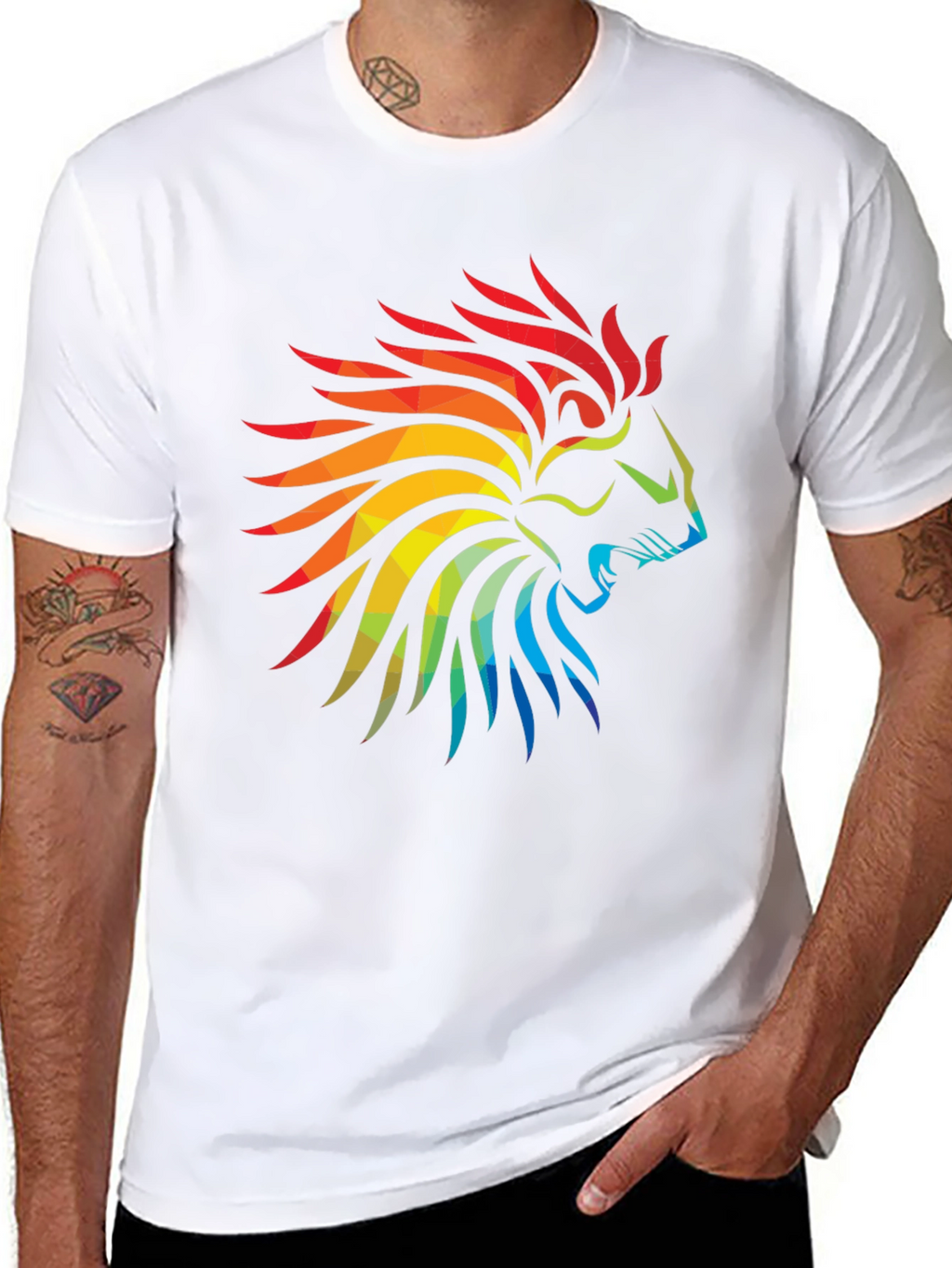 Geometric Lion Head Graphic Black T-Shirt