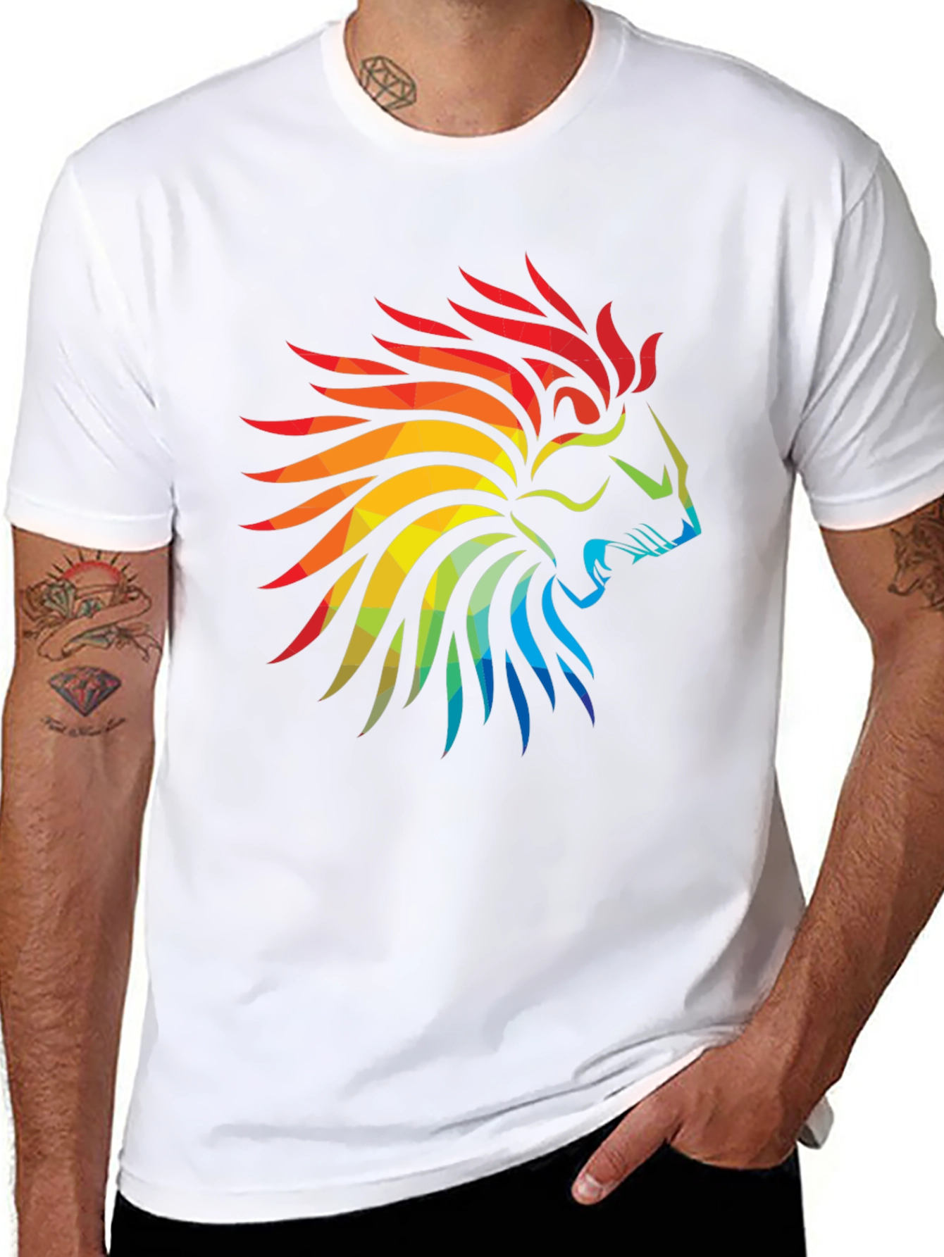 Geometric Lion Head Graphic Black T-Shirt