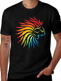 Geometric Lion Head Graphic Black T-Shirt