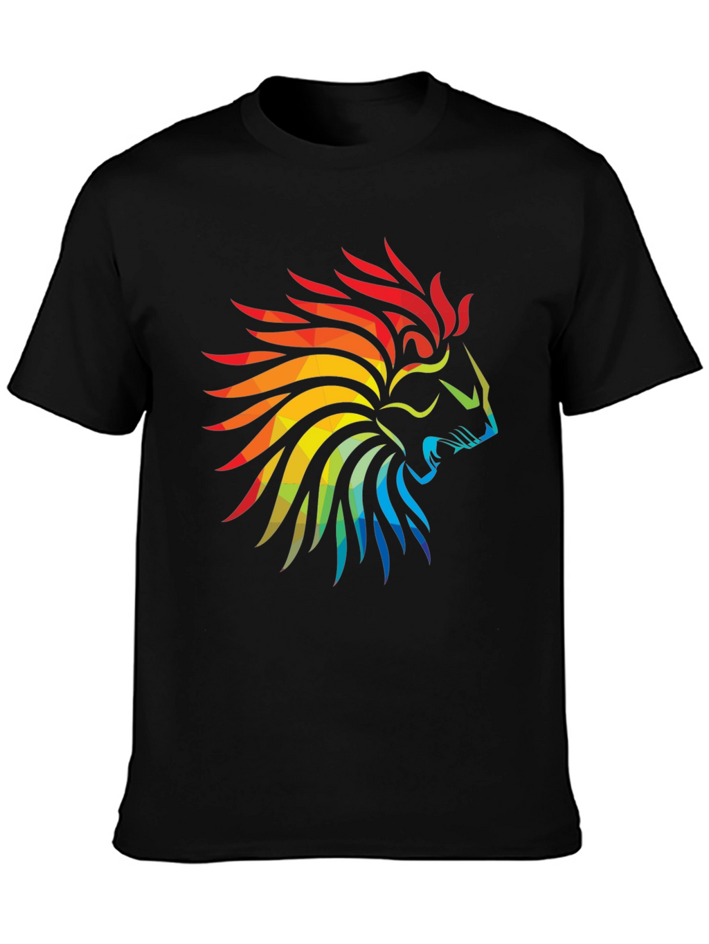Geometric Lion Head Graphic Black T-Shirt