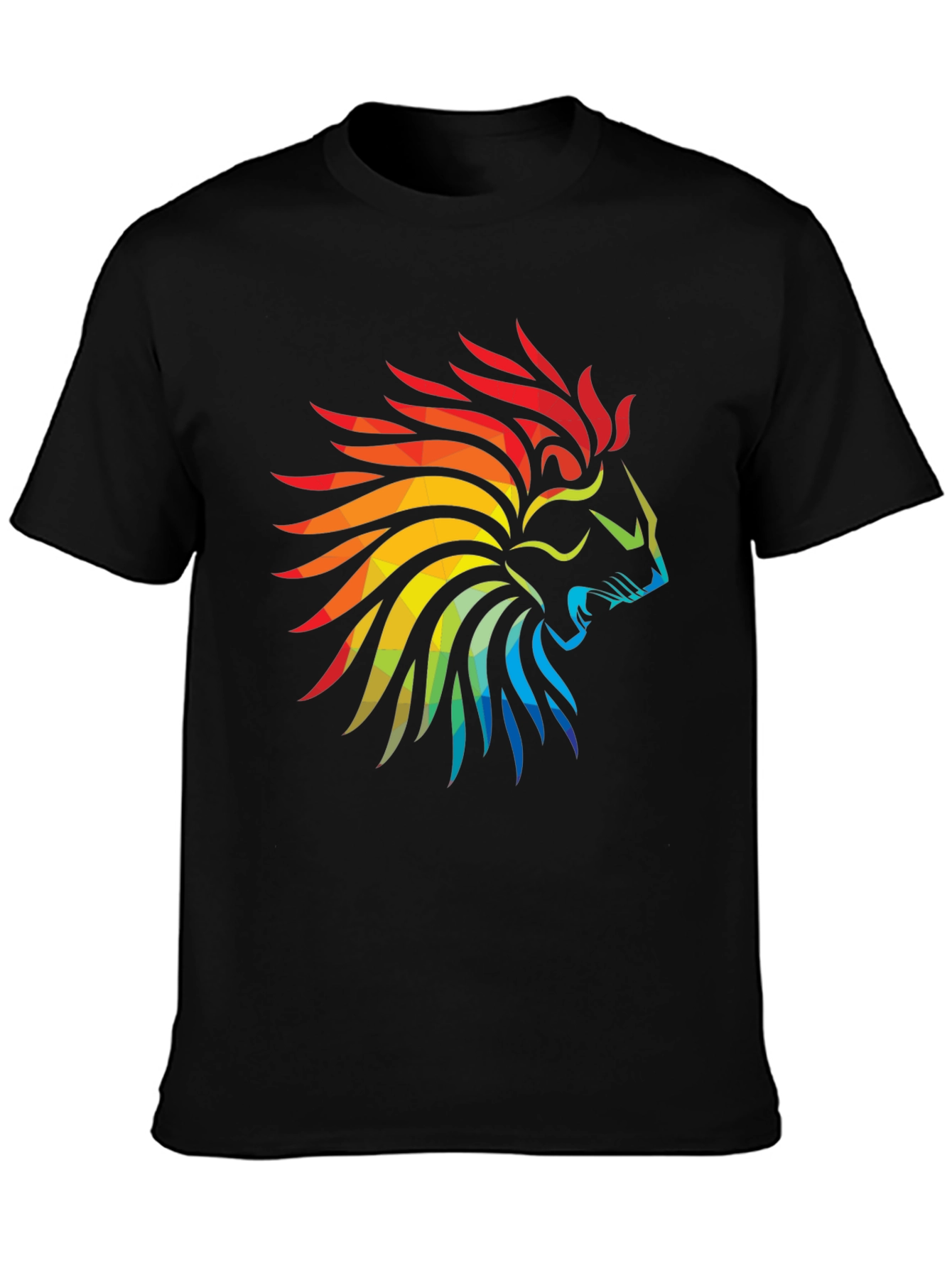 Geometric Lion Head Graphic Black T-Shirt