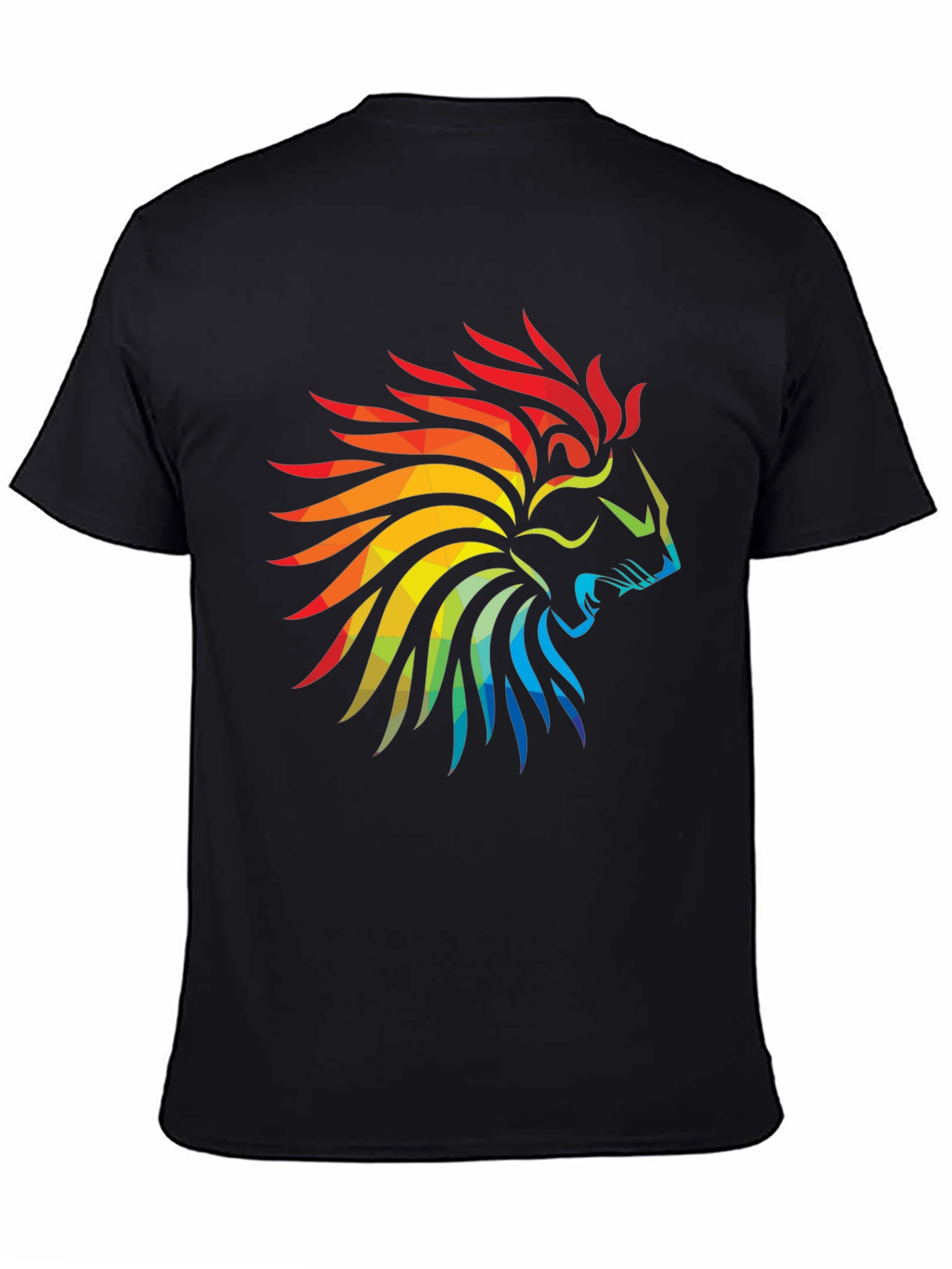 Geometric Lion Head Graphic Black T-Shirt