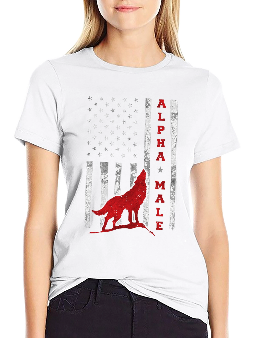 Alpha Male Wolf USA Flag Graphic Tee - Black