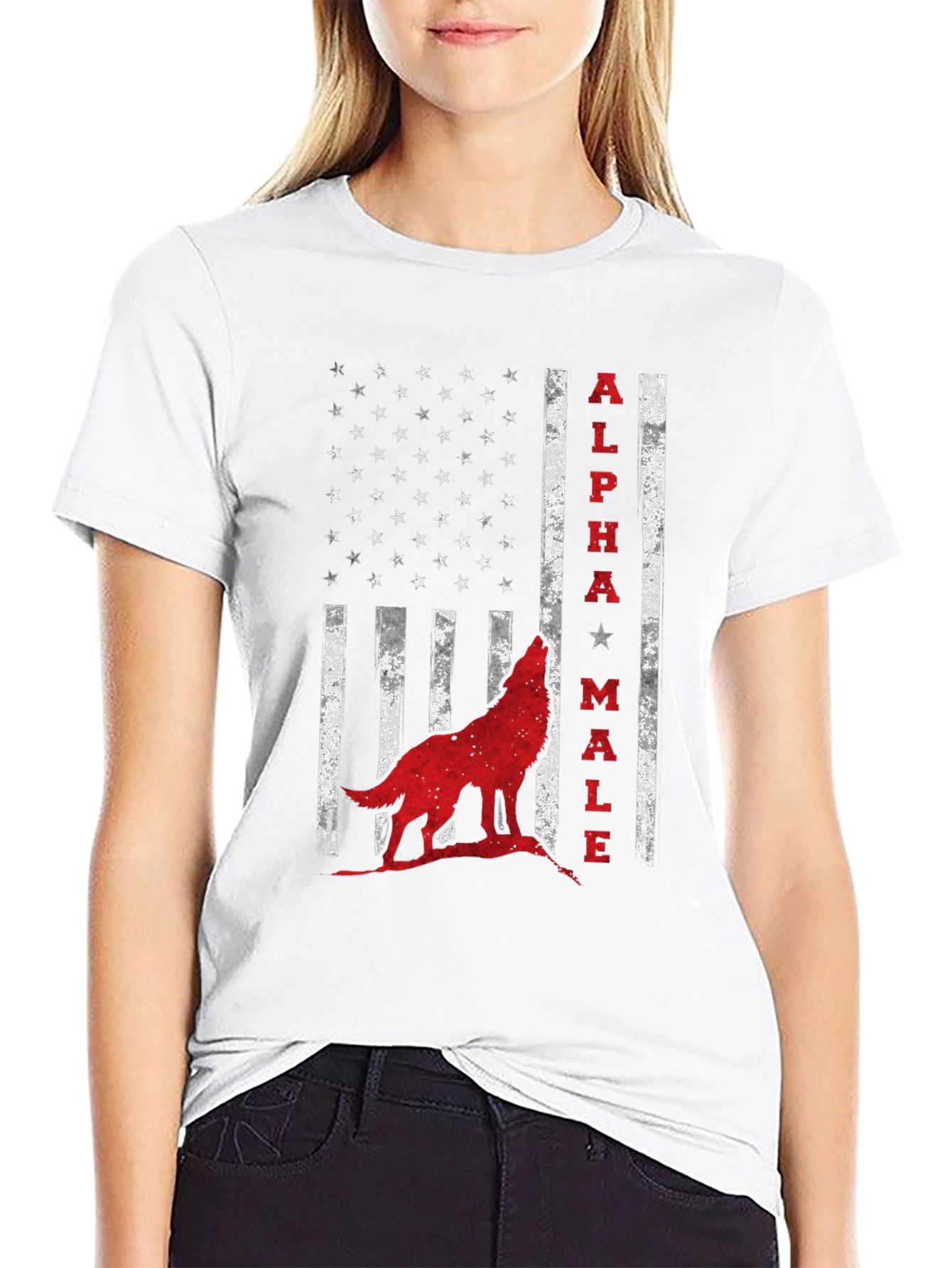 Alpha Male Wolf USA Flag Graphic Tee - Black