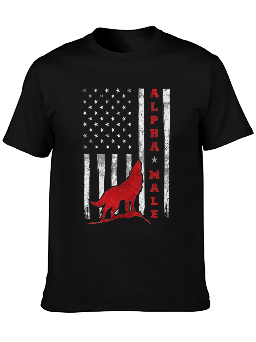 Alpha Male Wolf USA Flag Graphic Tee - Black