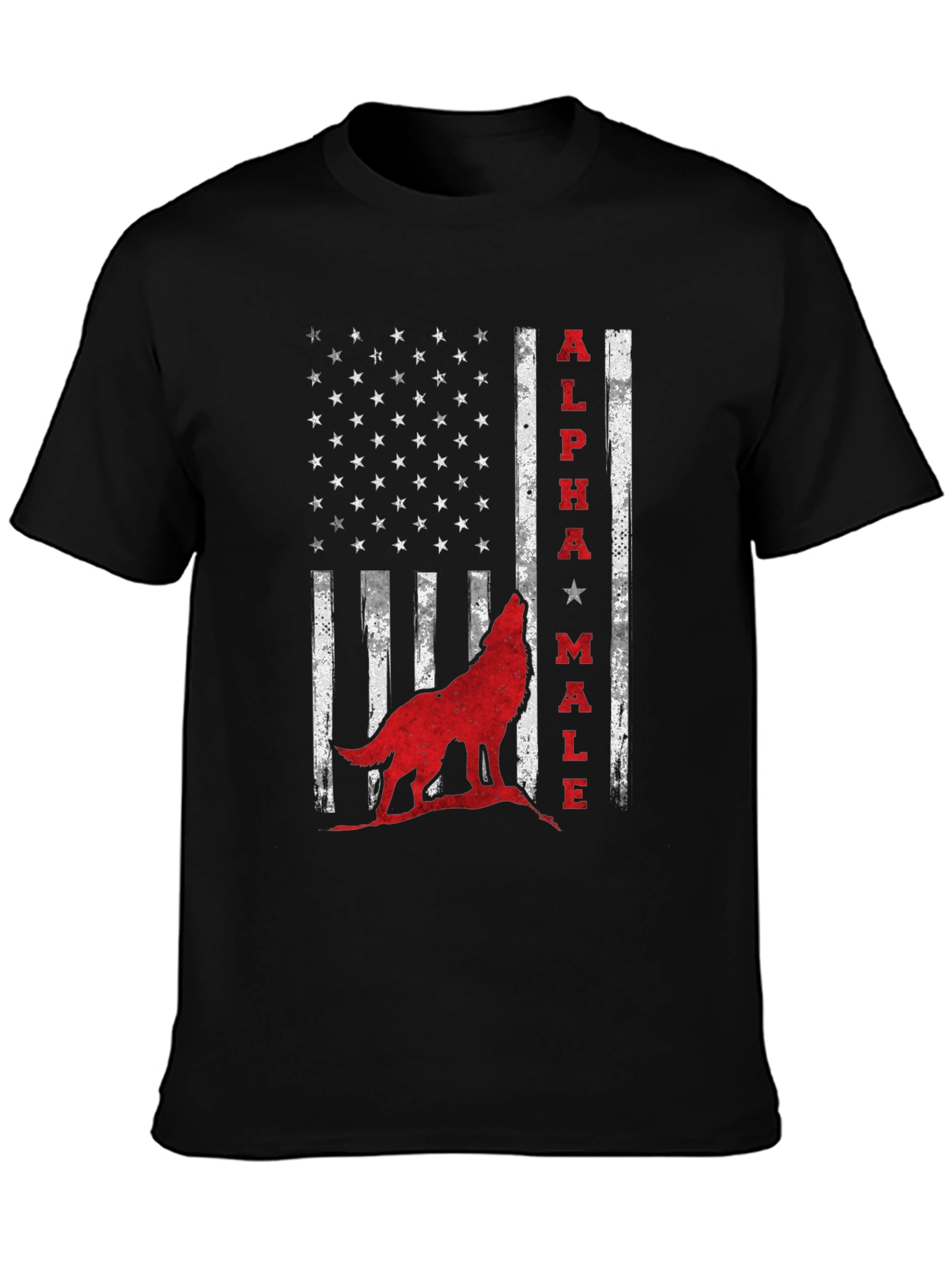 Alpha Male Wolf USA Flag Graphic Tee - Black
