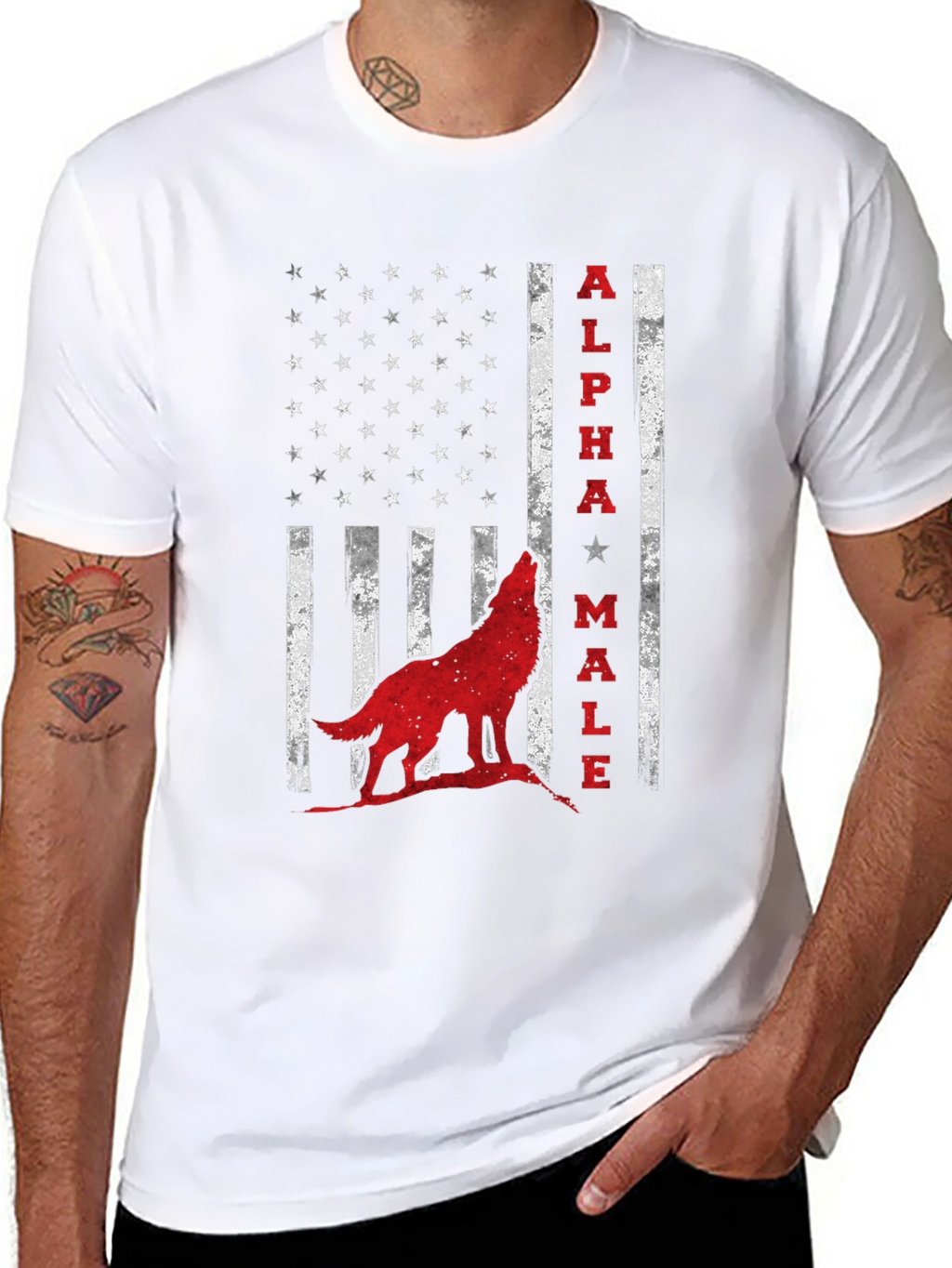 Alpha Male Wolf USA Flag Graphic Tee - Black