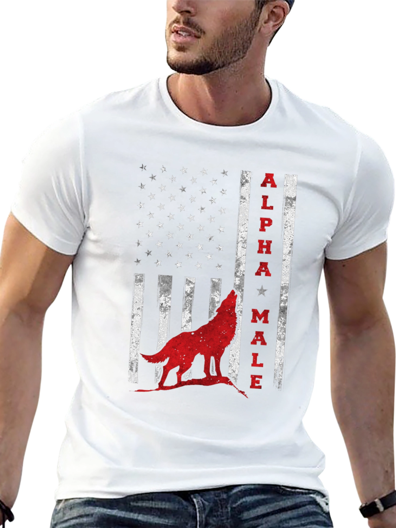 Alpha Male Wolf USA Flag Graphic Tee - Black