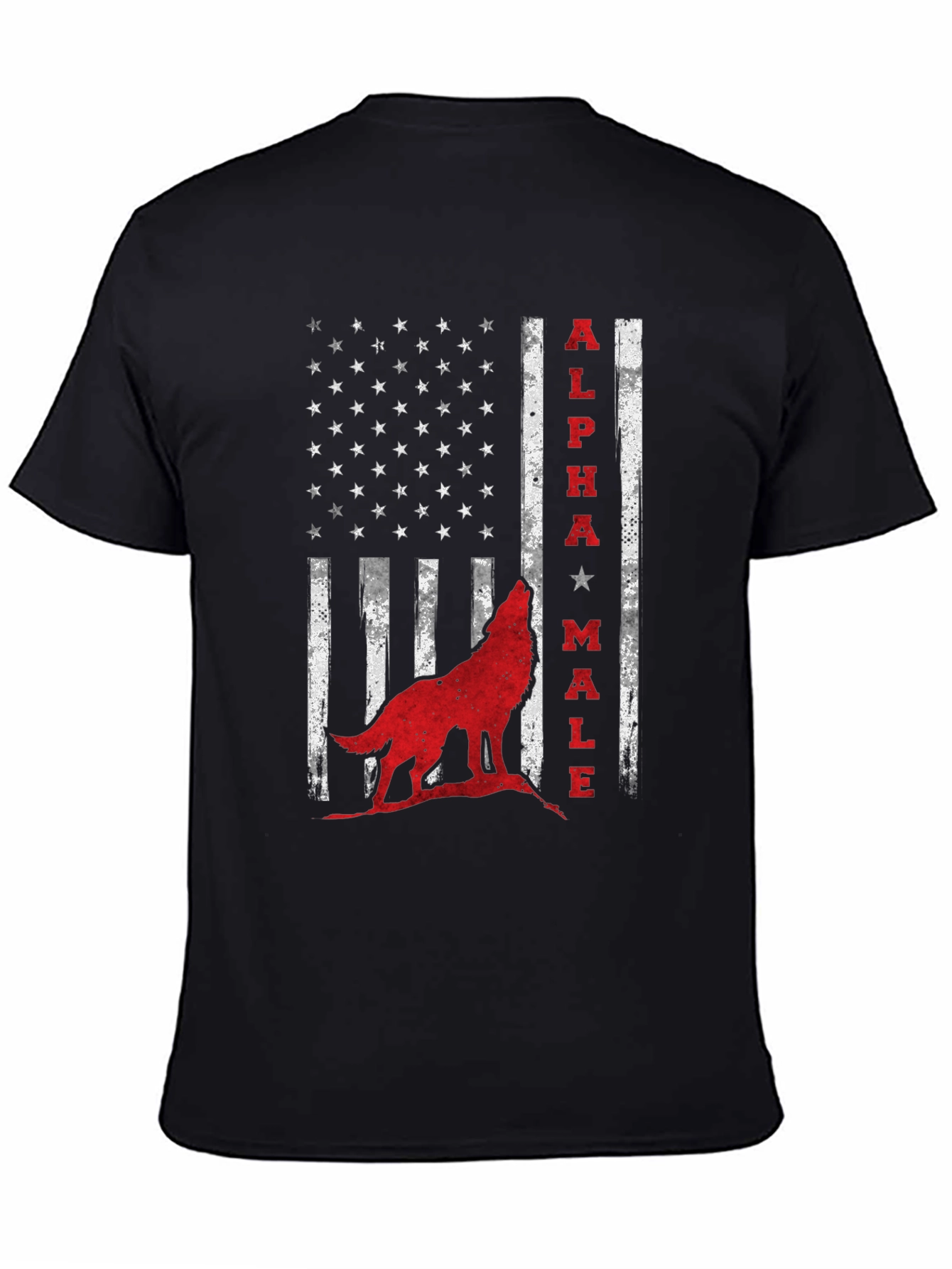 Alpha Male Wolf USA Flag Graphic Tee - Black