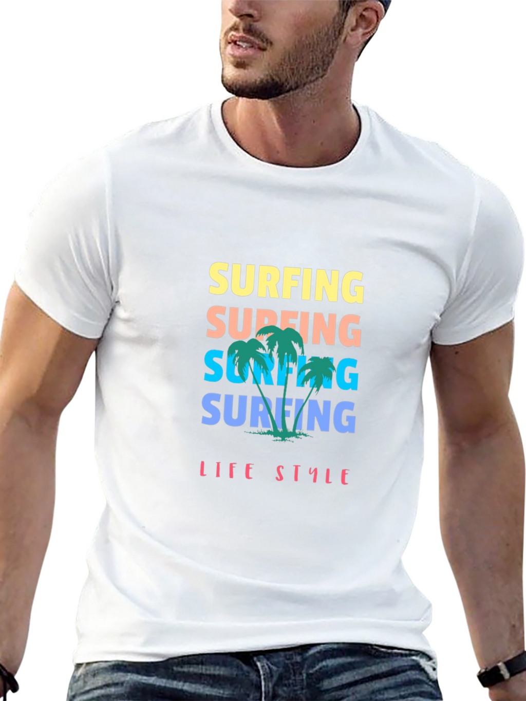 Surfing Lifestyle Graphic Tee - Black Cotton T-Shirt