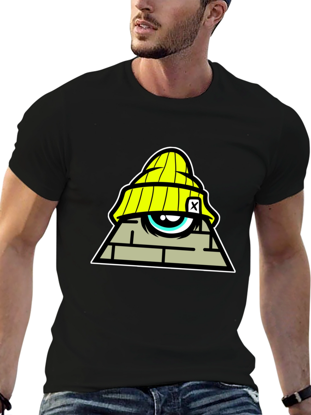 Graphic Print Black T-Shirt - Pyramid Eye Design