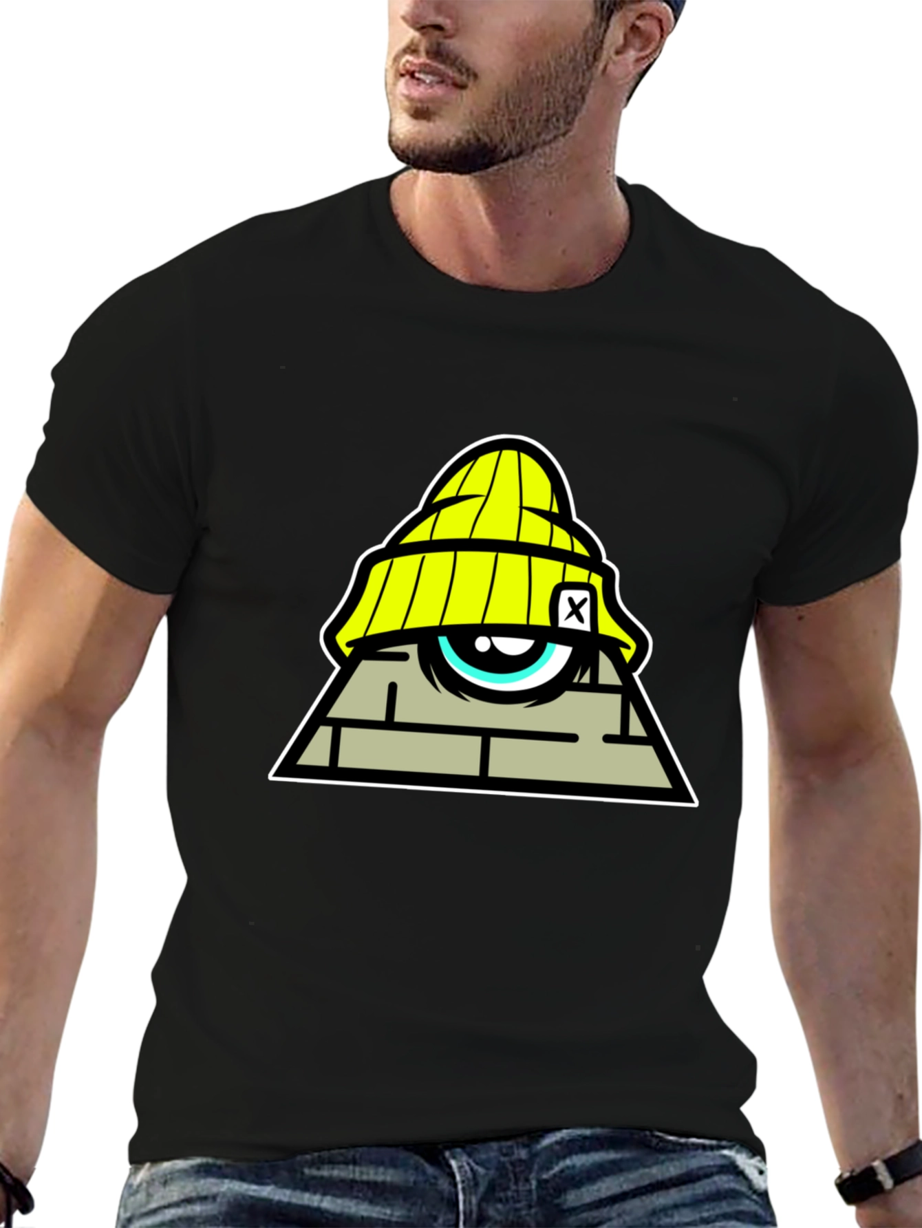 Graphic Print Black T-Shirt - Pyramid Eye Design